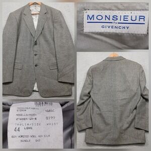 Monsieur by Givenchy Men's 44L Gray Wool Silk Blazer Sport Coat